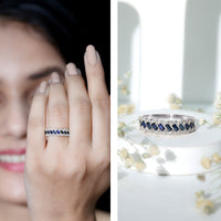 Natural Baguette Blue Sapphire Half Eternity Ring with Diamond