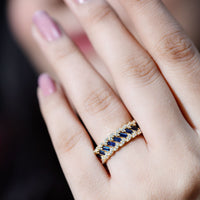 Natural Baguette Blue Sapphire Half Eternity Ring with Diamond