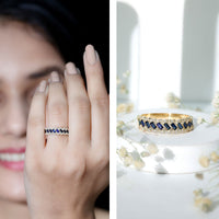 Natural Baguette Blue Sapphire Half Eternity Ring with Diamond