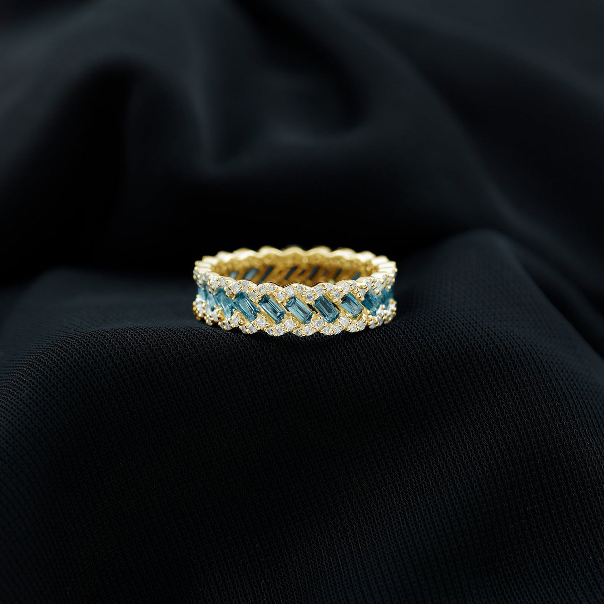 Baguette London Blue Topaz Full Eternity Band with Diamond