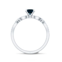 Round blue topaz infinity engagement ring with diamonds from Rosec Jewels, showcasing a silver band and sparkling gemstones.