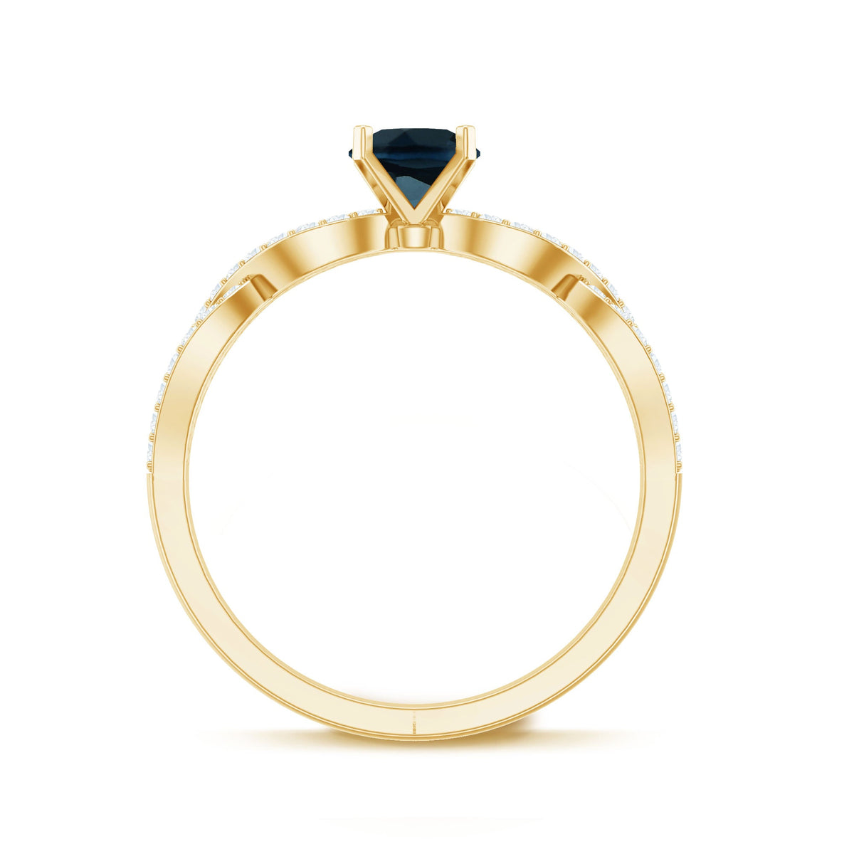 Round blue topaz infinity engagement ring with diamond accents from Rosec Jewels, showcasing a polished silver band and sparkling stones.