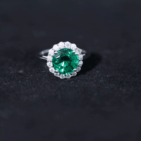 2 Carat Lab Grown Emerald Classic Engagement Ring with Diamond Halo