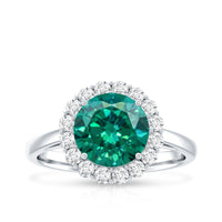 2 Carat Lab Grown Emerald Classic Engagement Ring with Diamond Halo