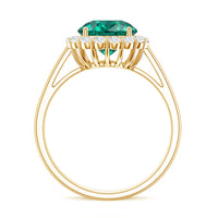 2 Carat Lab Grown Emerald Classic Engagement Ring with Diamond Halo