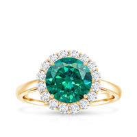 2 Carat Lab Grown Emerald Classic Engagement Ring with Diamond Halo