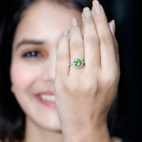 2 Carat Round Peridot and Diamond Halo Engagement Ring