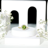 2 Carat Round Peridot and Diamond Halo Engagement Ring
