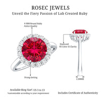 Lab Created 8MM Ruby Halo Engagement Ring with Diamonds