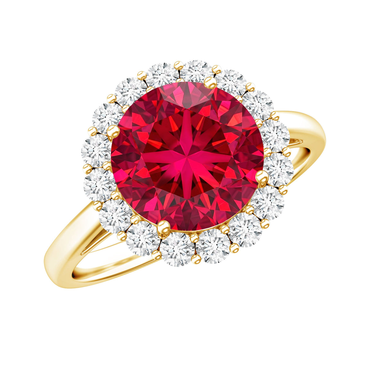Lab Created 8MM Ruby Halo Engagement Ring with Diamonds