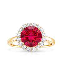 Lab Created 8MM Ruby Halo Engagement Ring with Diamonds