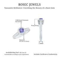Vintage Style Tanzanite Engagement Ring with Diamond Halo
