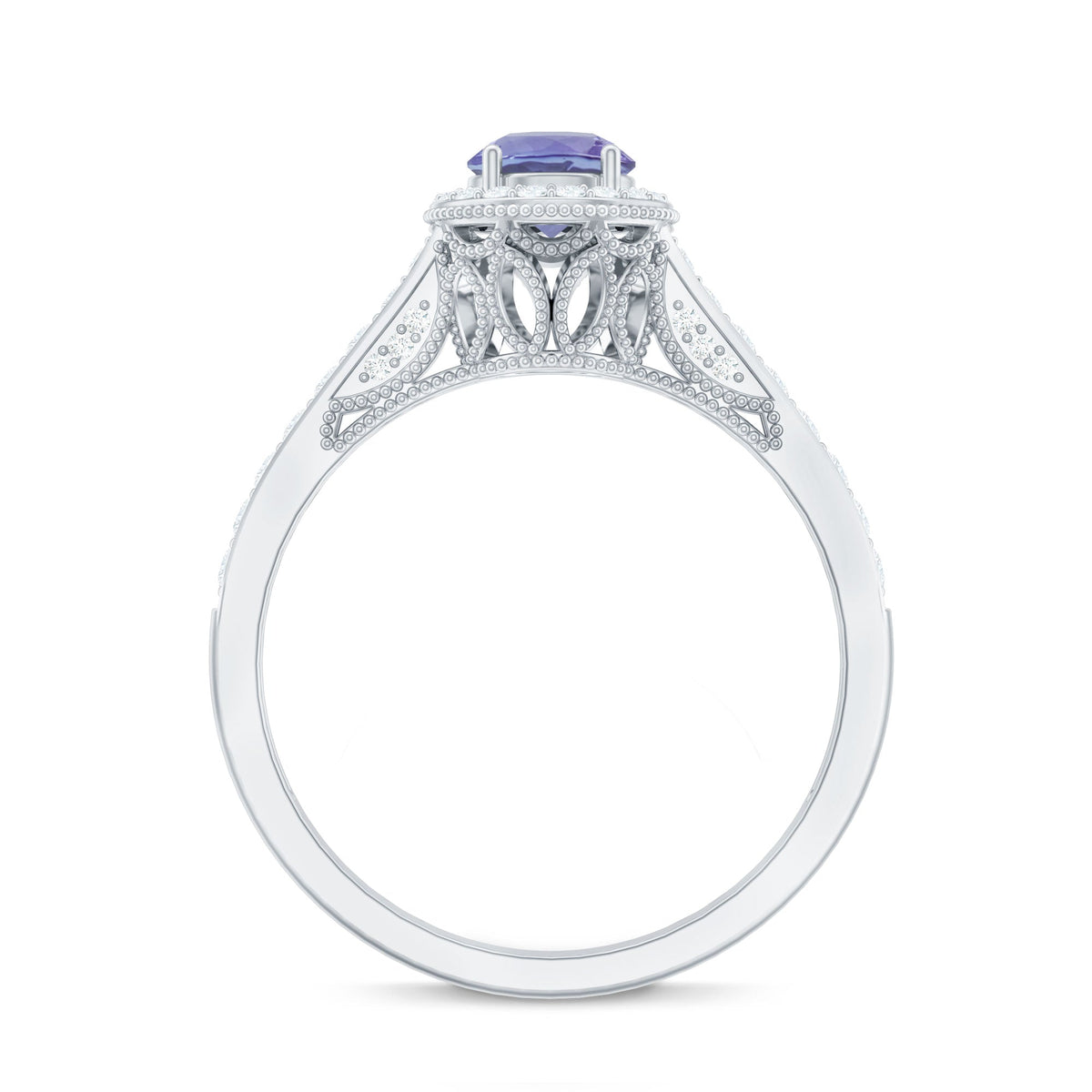 Vintage Style Tanzanite Engagement Ring with Diamond Halo