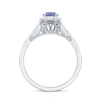Vintage Style Tanzanite Engagement Ring with Diamond Halo