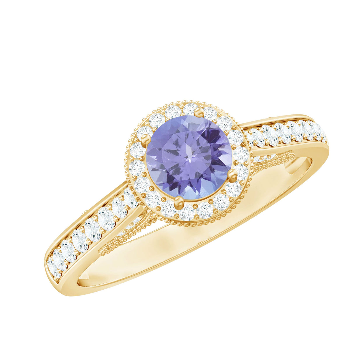 Vintage Style Tanzanite Engagement Ring with Diamond Halo