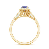 Vintage Style Tanzanite Engagement Ring with Diamond Halo