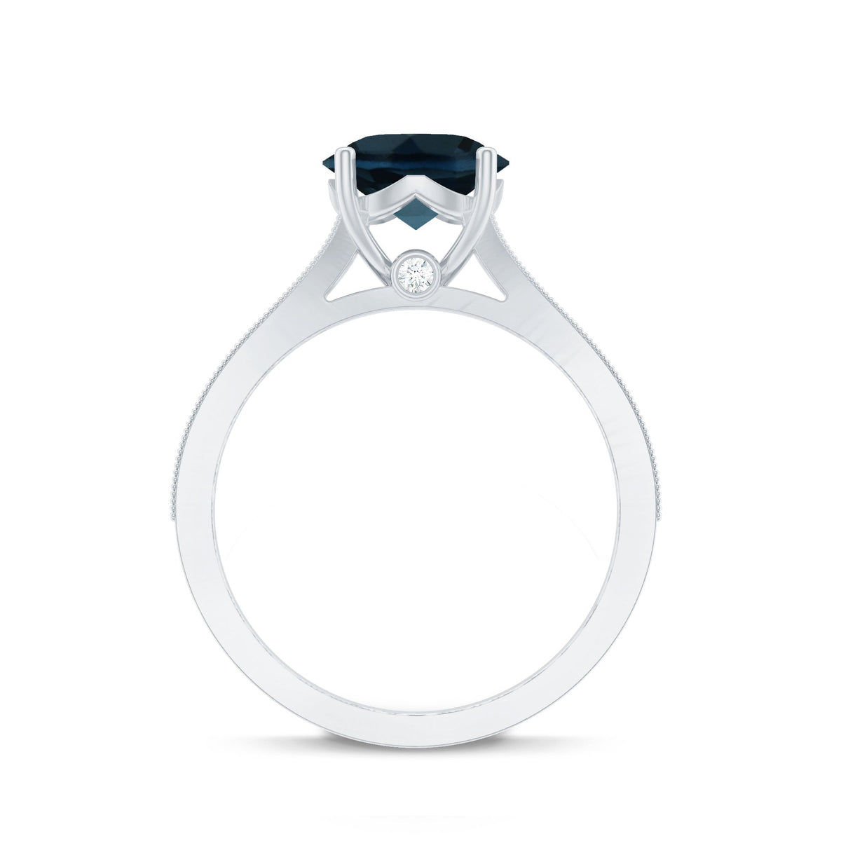 Natural London Blue Topaz and diamond engagement ring featuring a large blue gemstone surrounded by sparkling diamonds, set in a silver band.