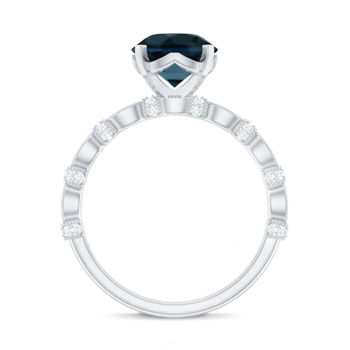 8MM London Blue Topaz Solitaire Engagement Ring with Diamonds