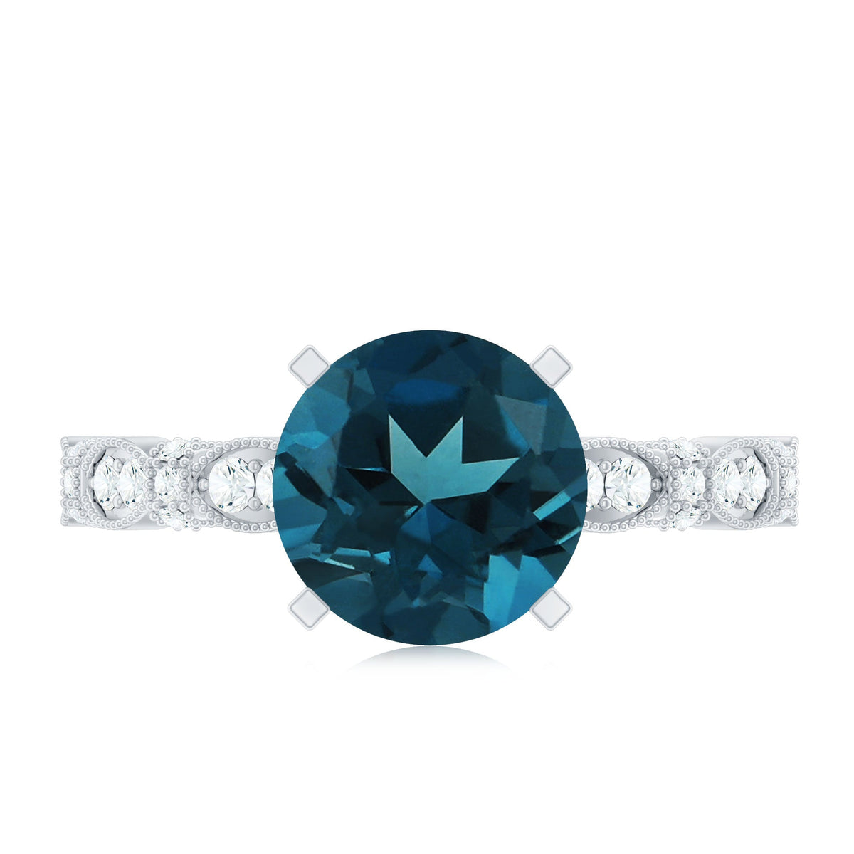 8MM London Blue Topaz Solitaire Engagement Ring with Diamonds
