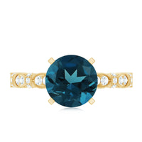 8MM London Blue Topaz Solitaire Engagement Ring with Diamonds
