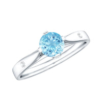 6 MM Certified Aquamarine Solitaire Promise Ring with Diamond