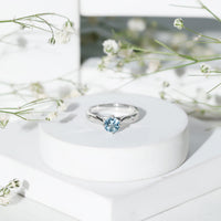 6 MM Certified Aquamarine Solitaire Promise Ring with Diamond