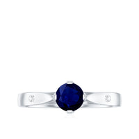 Round Cut Certified Blue Sapphire Promise Ring with Diamond