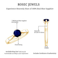 Round Cut Certified Blue Sapphire Promise Ring with Diamond