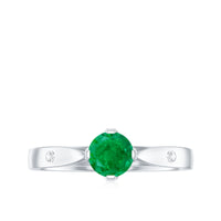 Natural Emerald Diamond Promise Ring with Pinched Shank