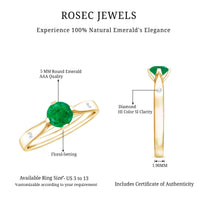 Natural Emerald Diamond Promise Ring with Pinched Shank