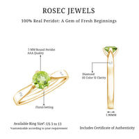 Natural 0.5 Carat Peridot Promise Ring with Diamond