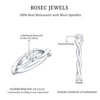Certified Moissanite Solitaire Engagement Ring in Crossover Shank