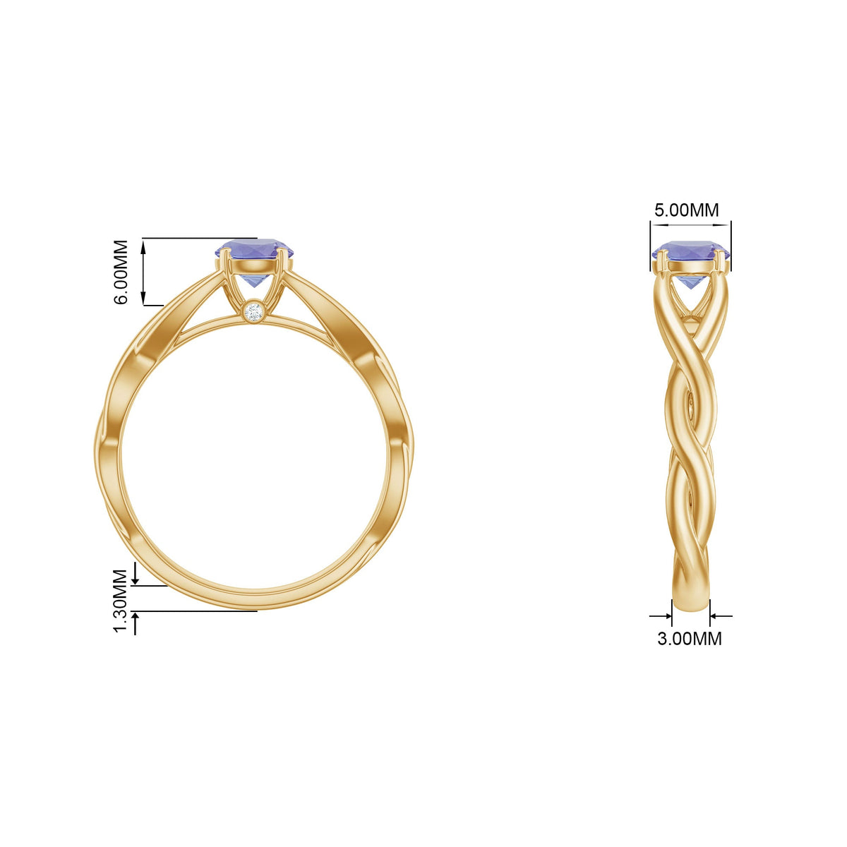 Real Tanzanite Diamond Proposal Ring with Crossover Shank