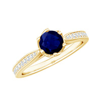 Natural 0.9 Carat Blue Sapphire Engagement Ring with Diamond