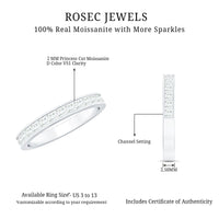 Princess Cut Moissanite Half Eternity Band Ring in Channel Setting