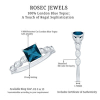 1 Carat Princess Cut London Blue Topaz Solitaire Ring with Diamond