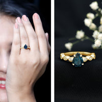 1 Carat Pear Shaped London Blue Topaz Teardrop Engagement Ring with Diamond