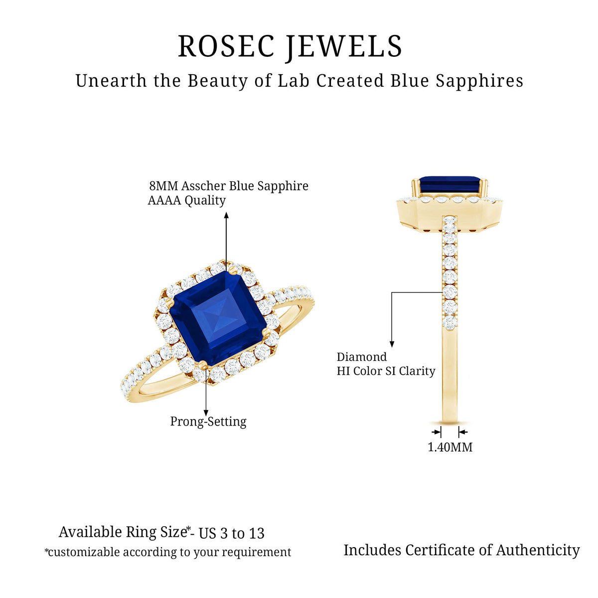 Certified 4.8 Carat Lab Grown Blue Sapphire Asscher Cut Engagement Ring with Diamond Halo