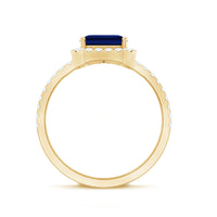 Certified 4.8 Carat Lab Grown Blue Sapphire Asscher Cut Engagement Ring with Diamond Halo