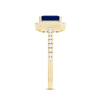 Certified 4.8 Carat Lab Grown Blue Sapphire Asscher Cut Engagement Ring with Diamond Halo