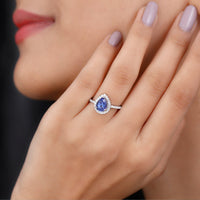 1.35 Carat Tanzanite Classic Engagement Ring with Diamond Halo