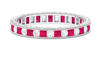 Certified Natural Princess Cut Ruby Eternity Ring with Moissanite