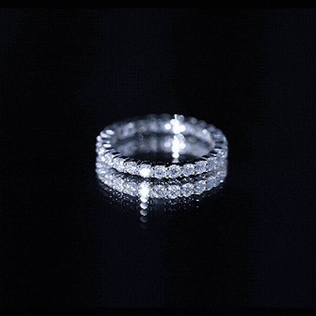 Yellow gold Prong Set Moissanite eternity wedding band ring for women by Rosec Jewels, featuring sparkling moissanite stones.