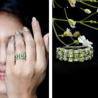 Certified Natural Peridot 3 Row Wedding Band with Diamond