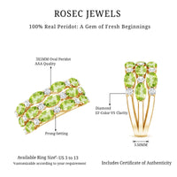 Certified Natural Peridot 3 Row Wedding Band with Diamond