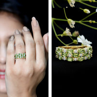 Certified Natural Peridot 3 Row Wedding Band with Diamond