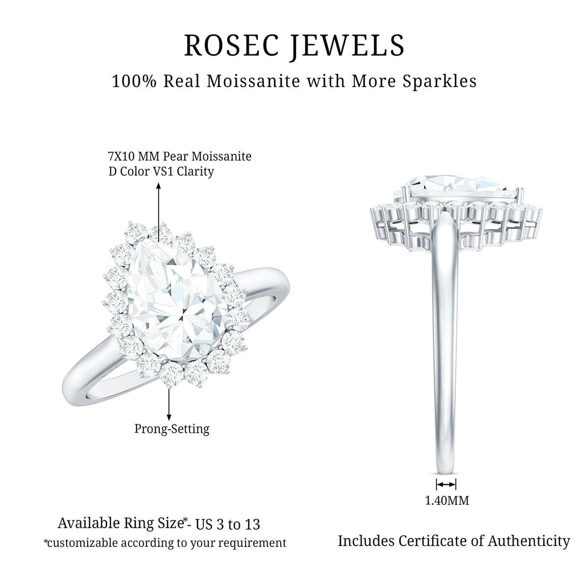 Certified Pear Cut Engagement Ring With Moissanite