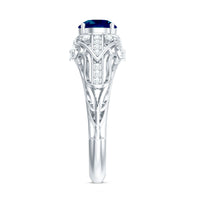1.3 Carat Round London Blue Topaz Vintage Looking Engagement Ring with Diamond