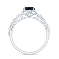 Art Deco Style Blue Topaz Engagement Ring with Moissanites