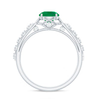 Genuine Emerald Art Deco Engagement Ring with Diamond